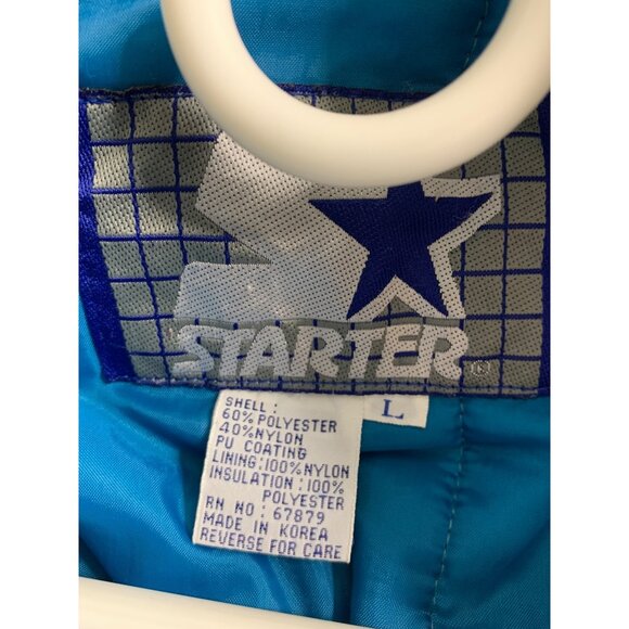 Vintage Starter Charlotte Hornets Jacket Black Hooded Puffer Large Retro 7353 - Picture 2 of 9